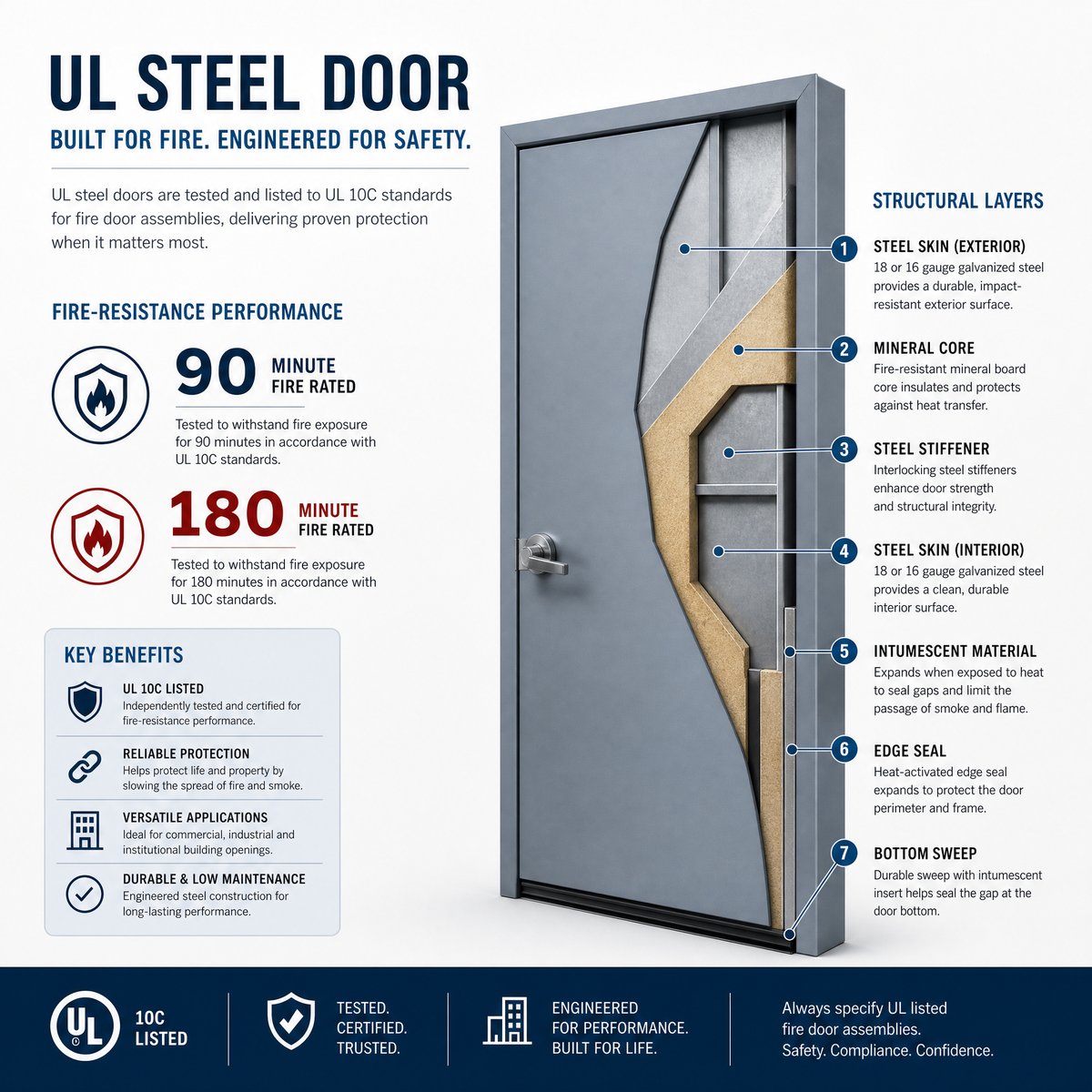 UL Certificated Steel Fire Doors for Building Projects,Emergency Exit Hollow Metal Door 4